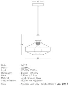 Pendul design decorativ Zenia fumuriu