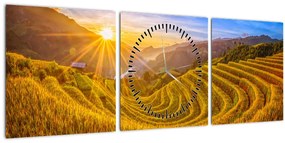 Tablou - Terasele de orez din Vietnam (cu ceas) (90x30 cm)