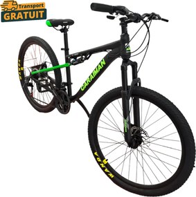 Bicicleta Caraiman, roti 26 inch, cu dubla suspensie, frane pe disc, negru cu verde