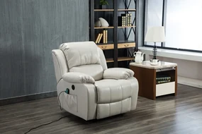 Fotoliu Masaj si Incalzire, Recliner, suport picioare extensibil, Air PU Premium, Bej