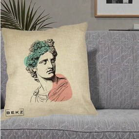Perna Decorativa Bust Grec Vaporwave, 40x40 cm, Crem, Husa Detasabila, Perna Inclusa, BEKZ®