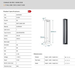 Stalp de exterior CAVALIO 80 IP65 3000K gri inchis