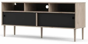 Tvilum Comoda TV neagra cu decor de stejar Jackson Hickory, ELISEO