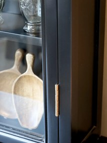 Dulap de perete cu vitrină, din lemn masiv, 4 rafturi, negru, Marseille
