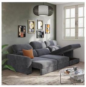 Canapea de colț extensibilă universală TRENTO, 3 locuri, cu spațiu de depozitare, antracit