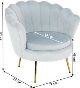 Fotoliu în stil Art-deco, catifea Velvet gri-albastru/crom auriu, NOBLIN