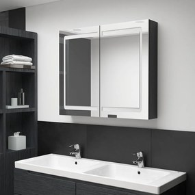 326512 vidaXL Dulap de baie cu oglindă și LED, negru strălucitor, 80x12x68 cm