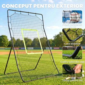 HOMCOM Plasă Rebounder Pliabilă pentru Fotbal și Baseball cu 21 de Corzi și Zonă de Precizie, 123x90x174 cm, Negru | Aosom Romania