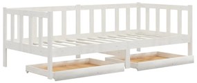 3083685 vidaXL Pat de zi cu sertare, alb, 90x200 cm, lemn masiv de pin