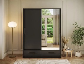 Dulap cu uși glisante si oglinda Estantte II, 150x60x200 cm – Negru