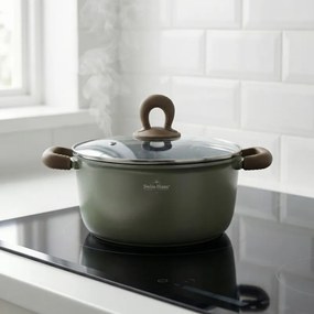 Set de oale si tigaie Swiss Haus SH-ZL3018G, 18 piese, Acoperire ceramica Sapphire, Fara PFAS, Inductie, Verde