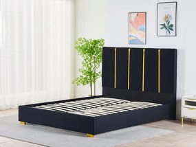 Pat Tapitat Catifea Negru 160x200 cm cu Somiera si Saltea Inclusa , Cod LB-214