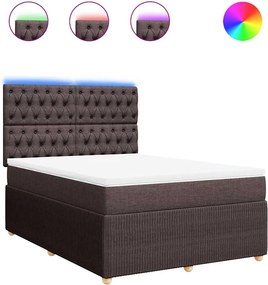 vidaXL Pat box spring cu saltea, maro închis, 140x200 cm, textil