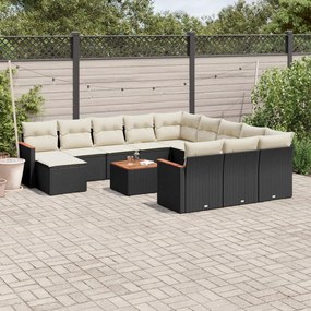 3258990 vidaXL Set mobilier de grădină cu perne, 13 piese, negru, poliratan