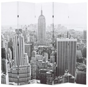 245859 vidaXL Paravan cameră pliabil, 200x170 cm, New York pe zi, alb/negru