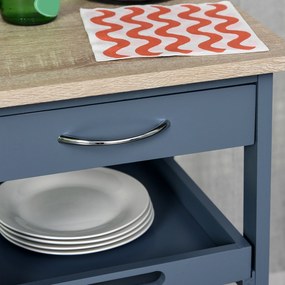 HOMCOM Carucior Bucatarie Sertar 2 Tavi Glisante Blat Fix Lemn Pin MDF 37x37x76cm Gri Stejar | Aosom Romania