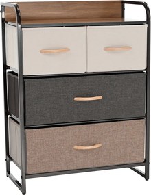 Comodă cu sertare din material textil, negru/bej/maro deschis/maro închis, HAZEL TYP 2