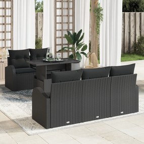 vidaXL Set de canapele pentru grădină cu pernă 6 pcs Negru Rattan poli