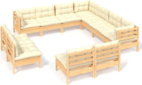 vidaXL Set mobilier grădină cu perne crem, 11 piese, lemn masiv de pin