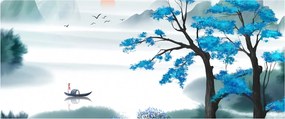 Tablou - Pictură, lac cu barcă (120x50 cm)