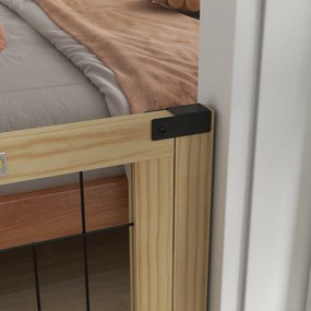 PawHut Gard Extensibil pentru Câini, Gard de Siguranță pentru Animale cu Ușă și 2 Panouri, Picioare Triangulare, 112-159x70 cm, Lemn Natural | Aosom Romania