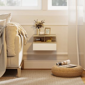 HOMCOM Set de 2 Noptiere Suspendate cu Sertar și Poliță Superioară, Noptiere Moderne din Lemn, 35x32x22.5 cm, Lemn Natural | Aosom Romania