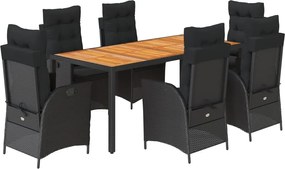 vidaXL Set mobilier de grădină cu perne, 7 piese, negru, poliratan