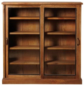 Vitrina din lemn reciclat si sticla, cu 2 usi glisante,aspect rustic, Emile
