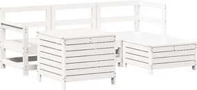 vidaXL Set canapea de grădină, 5 piese, alb, lemn masiv de pin