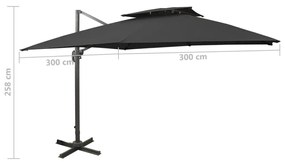 Umbrela suspendata cu invelis dublu, negru, 300x300 cm Negru, 300 x 300 cm
