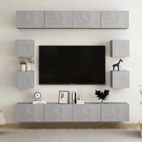 Set de dulapuri TV, 8 piese, gri beton, PAL 1, Gri beton, 100 x 30 x 30 cm