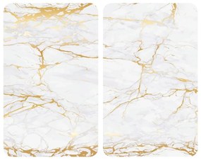 Set 2 protecții din sticlă pentru aragaz Wenko Marble, 52 x 30 cm , alb - auriu