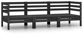 Set mobilier de gradina, 3 piese, negru, lemn masiv de pin Negru, 2x colt + mijloc, 1