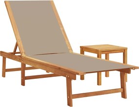 vidaXL Șezlong, gri taupe, cu masă, lemn masiv acacia și textilenă