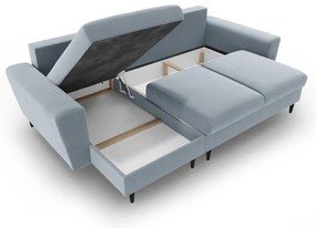 Colțar albastru deschis extensibil, cu spațiu de depozitare cu tapițerie din catifea Kyoto – Cosmopolitan Design