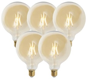 Set de 5 becuri LED reglabile E27 G125 auriu 5W 450lm 2200K