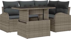 vidaXL Set de canapele pentru grădină cu pernă 5 pcs Gri Rattan poli