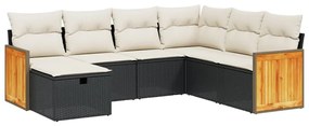 3265760 vidaXL Set canapele de grădină cu perne, 7 piese, negru, poliratan