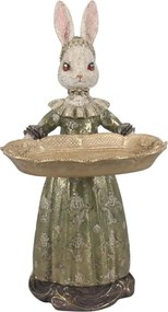 Statuetă decorativă din polirășină, verde, iepure cu tavă, 28,5 x 15,5 x 14,5 cm, „Pâquerette”