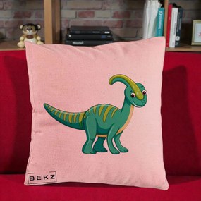 Perna Decorativa Parasaur Verde, 40x40 cm, Roz, Husa Detasabila, Perna Inclusa, BEKZ®