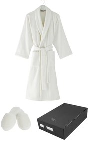 Halat unisex MICRO COTTON în cutie cadou + papuci Alb crem / Ecru S + Papuci de casa (36/38) + cutie cadou