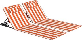 Outsunny Set 2 Șezlonguri Pliabile Portabile pentru Plajă, Spătar Reglabil, Portocaliu. | Aosom Romania