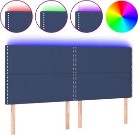 vidaXL Tăblie de pat cu LED, albastru, 200x5x118/128 cm, textil