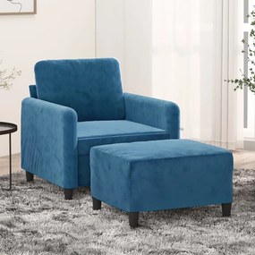3201173 vidaXL Fotoliu canapea cu taburet, albastru, 60 cm, catifea