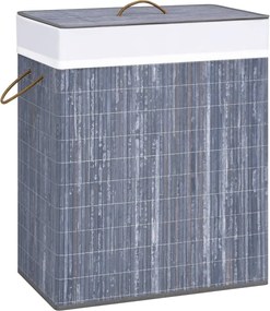vidaXL Coș de rufe din bambus cu 2 secțiuni, gri, 100 L