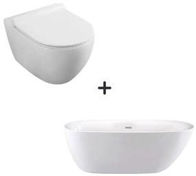 Set cada baie freestanding ovala Zeta Bella Casa plus vas wc suspendat rimless cu capac soft close Minerva