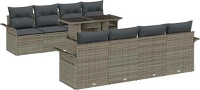 vidaXL Set de canapele pentru grădină cu pernă 9 pcs Gri poliratan