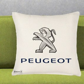 Perna Personalizata cu emblema Peugeot, 40x40 cm, Crem Reliefat, Husa Detasabila, Perna Inclusa, BEKZ®