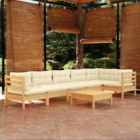 3096400 vidaXL Set mobilier grădină cu perne crem, 7 piese, lemn de pin