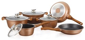 Set oale si tigai Royalty Line RL-BS1010M, Fonta, 10 bucati, Inductie, Finisaj marmura, Culoare cupru